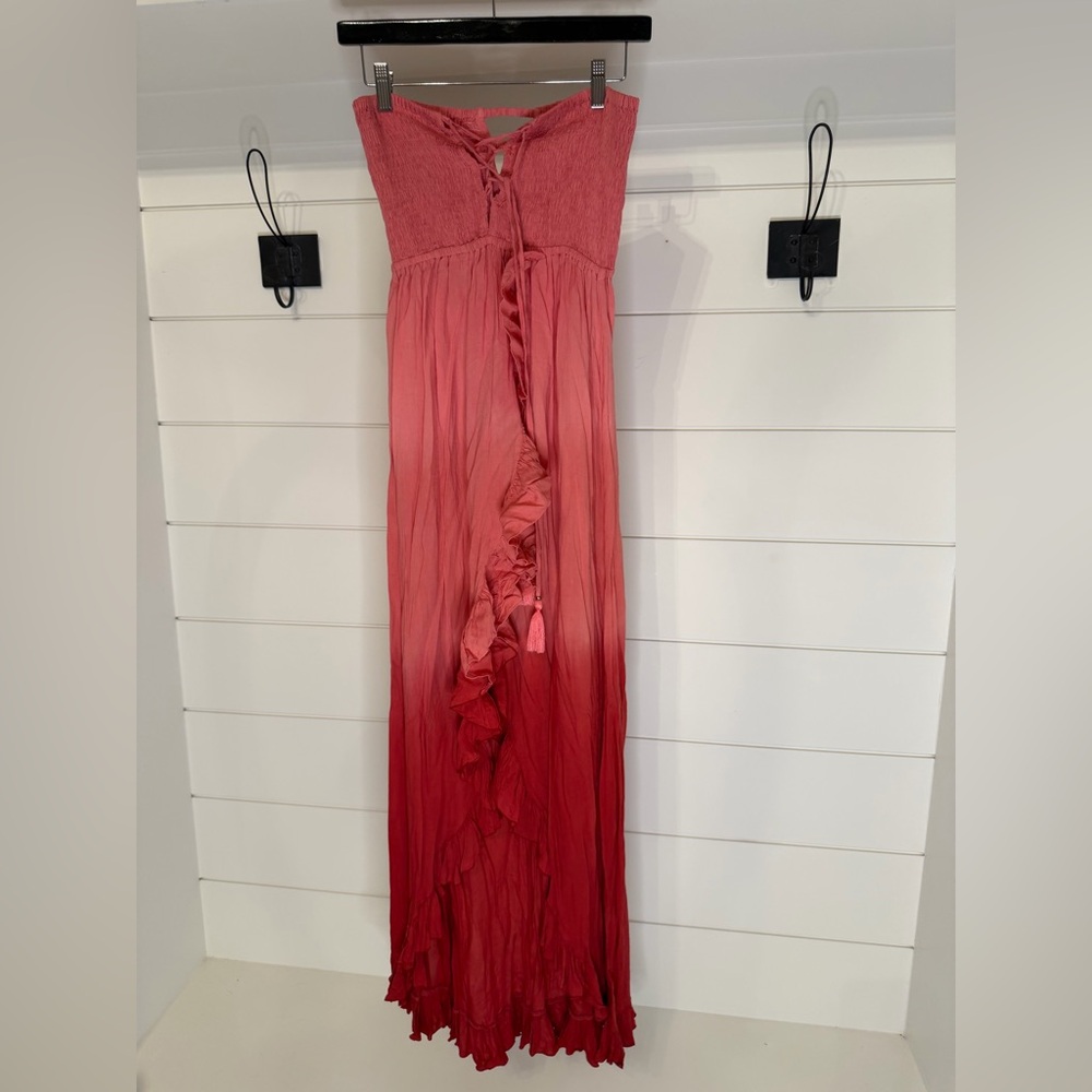 Tiare Hawaii Coral Pink Smocked Top strapless maxi (M/L)